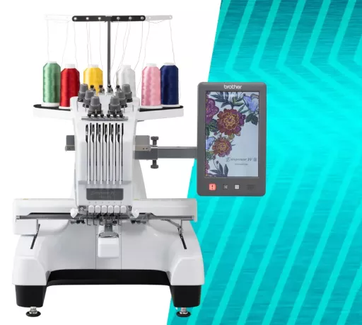 Brother PR680W on blue zigzag background