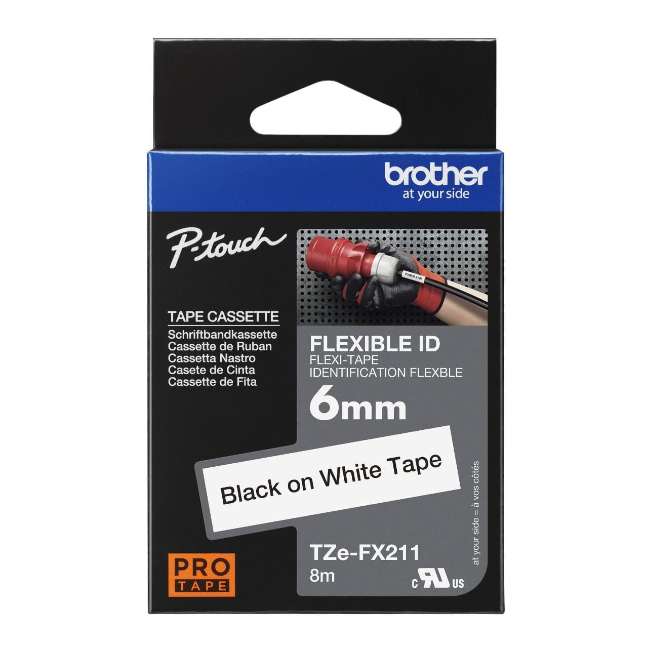 Brother Genuine TZe-FX Flexible-ID labelling tape - Black on white 6mm